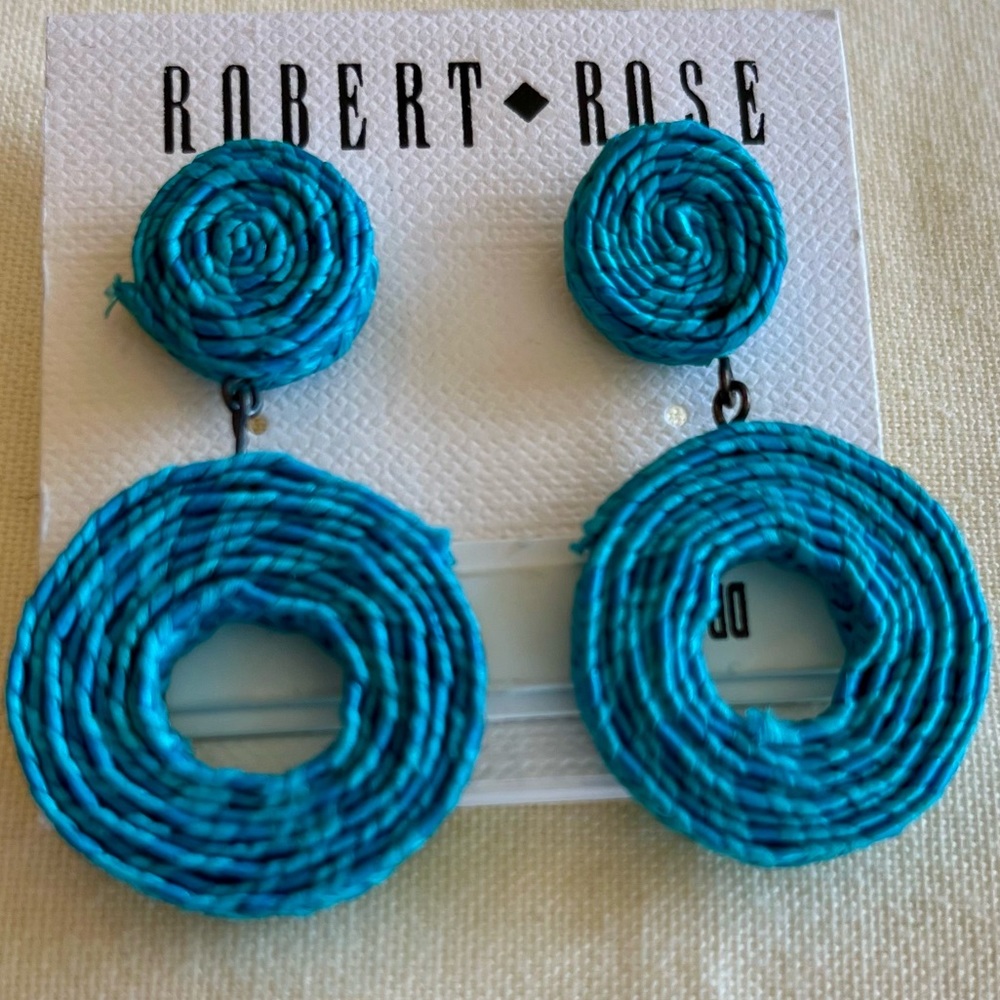 Robert Rose Turquoise Wicker Earrings, NWT